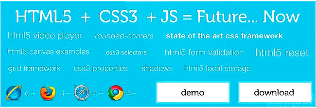 52framework是一个CSS框架,提供各种HTML5&CSS3的方法去构建网站,还支持所有当前主流的Web浏览器(包括IE6)。它利用了HTML5的标签如footer、nav header, article, section 或者新的输入字段类型如email, url等等。
