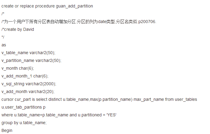 3.减少事务大小，及时提交事务  　　4.尽量避免跨数据库的分布式事务，因为环境的复杂性，很容易导致阻塞  　　5.慎用位图索引，更新时容易导致死锁  　　自动增加表分区：  　　该程序可以做为一个Oracle的JOB执行在每月的28日前执行(考虑2月28天的原因),自动为该用户下的分区表增加分区.